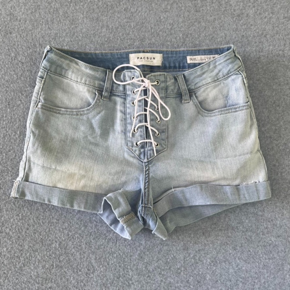Pacsun Shorts Womens 27 Blue Shortie High Rise Super Stretch Cuffed Light Denim
